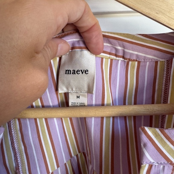 Maeve Puff Sleeve V Neck Stripe Blouse Lavender - Picture 4 of 7